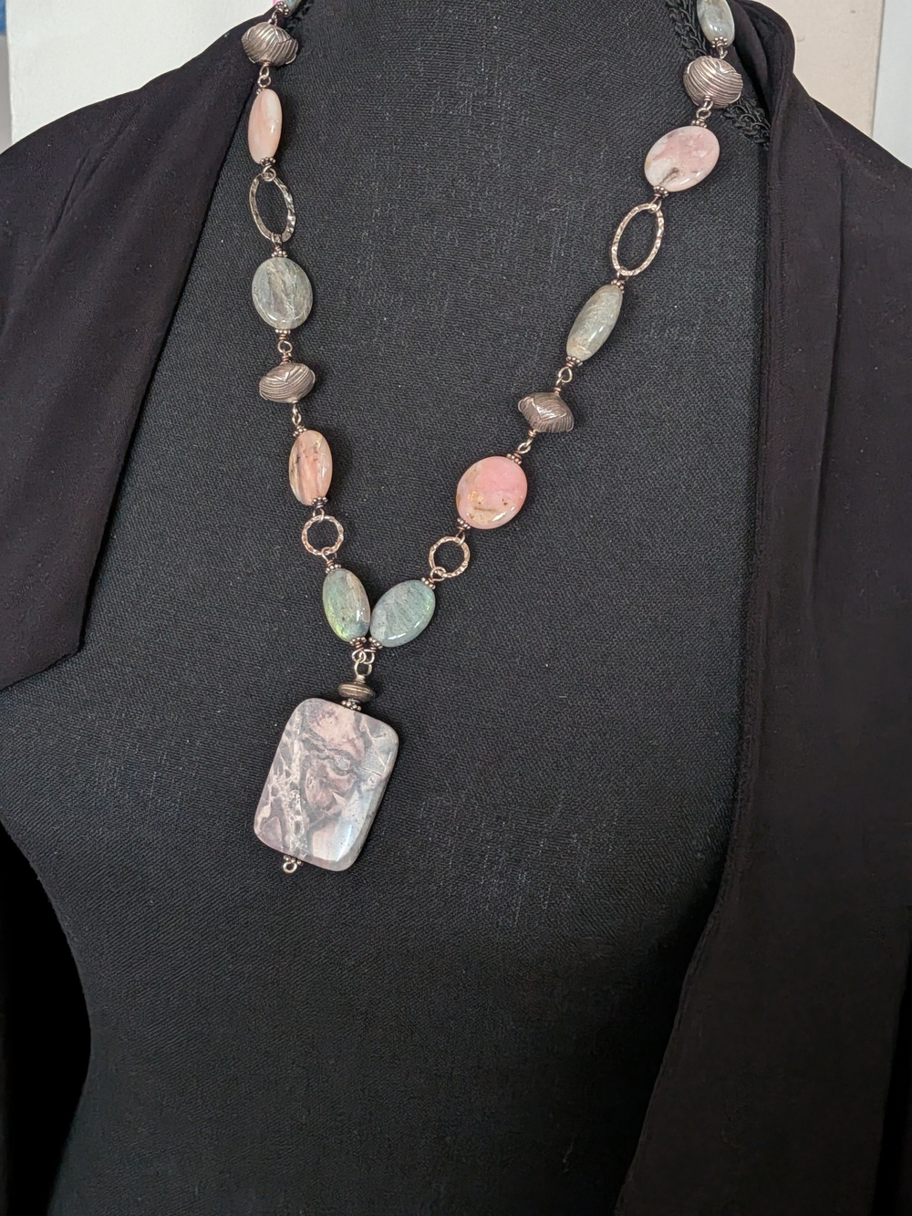 Handcrafted Sterling Silver And Semiprecious Gemstone Statement Necklace